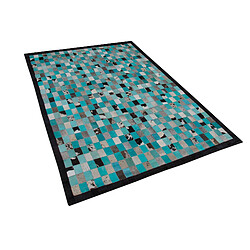 Beliani Tapis en cuir bleu turquoise et gris 160 x 230 cm NIKFER