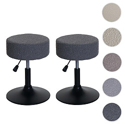 Mendler Lot de 2 tabourets HWC-C22, tabouret de maquillage, réglable en hauteur pivotant Ø 37cm Tissu Bouclé 450g/m² MVG ~ gris foncé