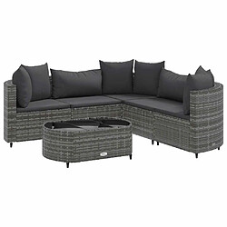 vidaXL Salon de jardin 6 pcs avec coussins gris résine tressée