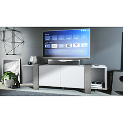 Mpc Meuble TV Blanc Mat Et Aspect Métal (lxhxp) : 149 X 45,5 X 34 Cm