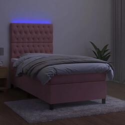 Avis Maison Chic Lit adulte- Lit + matelas + LED,Sommier à lattes de lit matelas et LED Rose 90x200 cm Velours -GKD89106