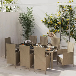 Maison Chic Mobilier à dîner 9 pcs de jardin - Ensemble table et chaises d'extérieur - Salon/Mobilier de jardin classique coussins Résine tressée Beige -MN40335