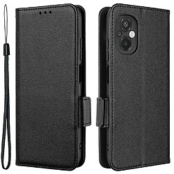 Etui en PU texture litchi, fermoir magnétique double avec support pour votre Xiaomi Poco M5 4G - noir