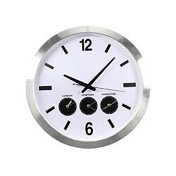 Perel Horloge murale trois fuseaux horaires 45,5 cm Blanc et argenté