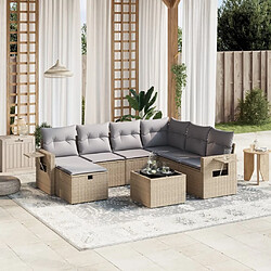 Maison Chic Ensemble à manger d'extérieur 8 pcs avec coussins,Salon de jardin,Mobilier de jardin mélange beige résine tressée -GKD768577