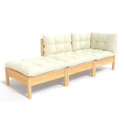 Maison Chic Salon de jardin 3 pcs + coussins - Mobilier/Meubles de jardin - Table et chaises d'extérieur crème Bois de pin massif -MN49337