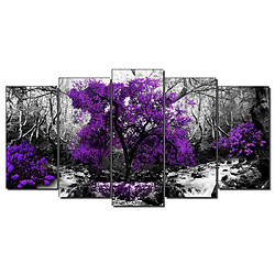 Dekoarte 289 - Tableau moderne sur toile monté sur cadre en bois 5 pièces, nature arbre violet, 150x80cm