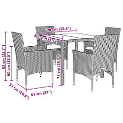 vidaXL Ensemble à manger de jardin et coussins 5pcs marron rotin verre pas cher