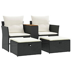 Maison Chic Canapé de jardin 2 places avec tabourets | Canapé Sofa d'extérieur | Fauteuil terrasse noir résine tressée -MN82825