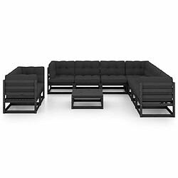 Maison Chic Salon de jardin 10 pcs + coussins - Mobilier/Meubles de jardin - Table et chaises d'extérieur Noir Bois de pin massif -MN69150