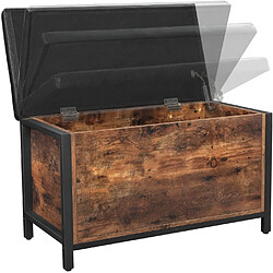 Helloshop26 Banc de rangement siège rembourré bout de lit pour couloir chambre salon en métal montage facile style industriel 80 x 40 x 50 cm pu noir marron rustique 12_0000238