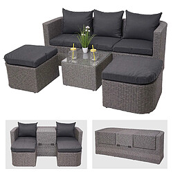 Decoshop26 Salon de jardin avec fauteuils poufs table et coussins anthracite et polyrotin gris 04_0000526 pas cher