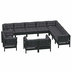 Avis Maison Chic Salon de jardin 12pcs + coussins - Mobilier/Meubles de jardin - Table et chaises d'extérieur Noir Bois de pin massif -MN50550