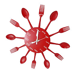 Cuisine horloge murale cuillère fourchette murale mur autocollant chambre décoration de la maison rouge