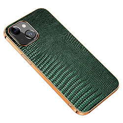 Coque en TPU + cuir véritable texture lézard, anti-rayures, électroplaqué pour votre iPhone 14 - vert