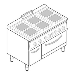 Fourneau avec électrique sur four électrique statique - 6 plaques carrées et placard - gamme 700 - modules 400 - Tecnoinox