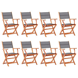 vidaXL Chaises pliables de jardin lot de 8 gris eucalyptus textilène