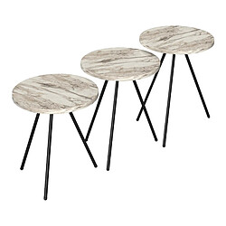 Helloshop26 Set de 3 tables d'appoint rondes gigognes marbre blanc noir 03_0008417