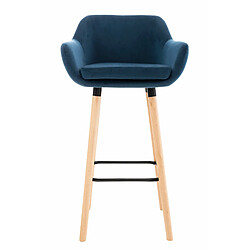 Avis Decoshop26 Tabouret de bar lounge x1 design scandinave assise en velours bleu pieds en bois repose-pieds en métal 10_0004913