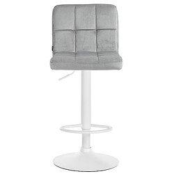 Decoshop26 Lot de 2 tabourets de bar en velours gris avec coutures décoratives pied en trompette métal blanc 10_0004403