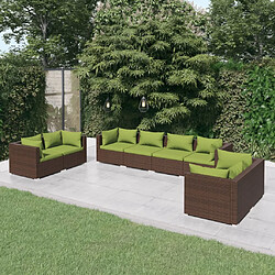 vidaXL Salon de jardin 8 pcs avec coussins Résine tressée Marron