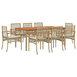 vidaXL Ensemble à manger de jardin et coussins 9 pcs beige Poly rotin