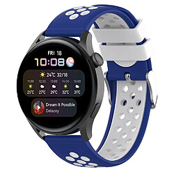 Bracelet en silicone 22mm, respirant, bicolore avec conception de trous multiples, bleu/blanc pour votre Huawei Watch GT3 46mm/Samsung Gear S3 Frontier/Classic