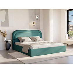 Vente-Unique Lit coffre 160 x 200 cm - Tissu chiné - Bleu canard + Matelas - FIREZA 