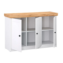 Homestyle4U Commode Chêne Mat Blanc en Bois Massif Sideboard 123 x 82 x 42 cm