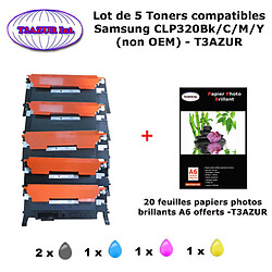 5 Toners génériques CLP-320 Bk,C,M,Y pour Samsung CLP 320 320N 325 325W imprimante+ 20f A6 brillantes -T3AZUR