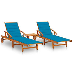 Maison Chic Lot de 2 Chaises longues avec table et coussins | Bain de soleil Relax | Transat Acacia solide -GKD32391