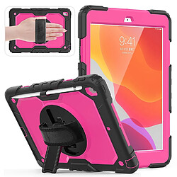 Coque en TPU + Silicone avec béquille pivotante à 360 ° et sangle noir/rose pour Apple iPad 10.2 (2019)