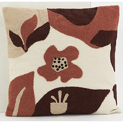 Avis Aubry Gaspard Coussin en coton brodé motifs floraux camaieu Terracotta.