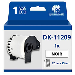 123Consommables Étiquettes compatibles Brother DK11209 - 29x62 mm - 800 unités - Texte noir sur fond blanc