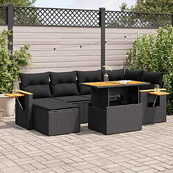 vidaXL Salon de jardin avec coussins 7 pcs noir résine tressée acacia