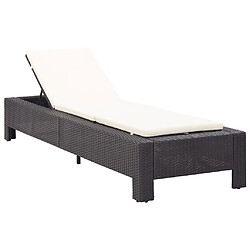 Helloshop26 Transat chaise longue bain de soleil avec coussin noir résine tressée 02_0012197