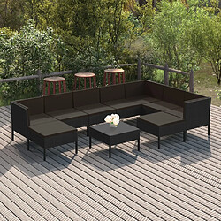 Maison Chic Salon de jardin 10 pcs + coussins - Mobilier/Meubles de jardin - Table et chaises d'extérieur Résine tressée Noir -MN79334