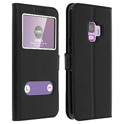 Avizar Housse Samsung Galaxy S9 Etui Double Fenêtre Coque Silicone Gel - Noir