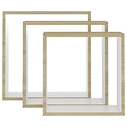 Acheter Maison Chic Lot de 3 Étagères murales,Étagère Rangement flottate sous forme de cube Blanc et chêne sonoma -MN37938