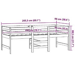 vidaXL Lit mi-haut sans matelas noir bois de pin massif 90x200 cm pas cher