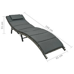 vidaXL Chaise longue pliable avec coussin Résine tressée Gris pas cher