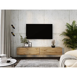 3XELIVING Meuble TV suspendu, D: l : 2 x 100 cm, H : 34 cm, P : 32 cm CHÊNE WOTAN