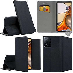 Htdmobiles Housse etui portefeuille avec coque intérieure en silicone pour Xiaomi 11T 5G / 11T Pro 5G + film ecran - NOIR MAGNET