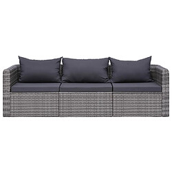 vidaXL Meuble de jardin 3 pcs avec coussins Gris Résine tressée