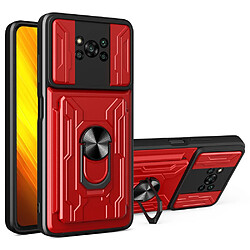 Coque en TPU antichoc avec béquille en anneau et porte-carte rouge pour votre Xiaomi Poco X3/Poco X3 NFC/Poco X3 Pro