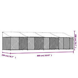 vidaXL Cage pour chien avec toit et portes gris 8x2x2m acier galvanisé pas cher