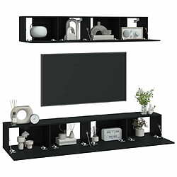 Maison Chic Ensemble de meubles TV 4 pcs | Banc TV Moderne pour salon | Meuble de Rangement - Noir Bois d'ingénierie -MN67161 pas cher