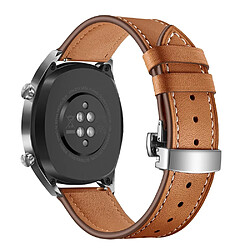 Avis Bracelet en cuir véritable haute qualité brun argent pour votre Huawei Watch GT/Watch 2/Watch Magic