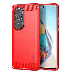 Mofi Coque en TPU Fibre de carbone design brossé souple rouge pour votre Huawei P50 Pro