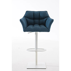 Decoshop26 Tabouret de bar chaise haute de comptoir couture carrées assise en tissu bleu cadre en métal blanc 10_0004751